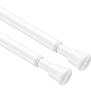 2 Pack Spring Tension Rods 28-43 Inches,5/8" Diameter White Spring Load Adjustable Expandable,Small Short Tension Curtain Rod for Windows,Kitchen,Doorway,Bathroom,Cupboard Bars