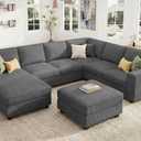HONBAY Corduroy Sectional Couch with Storage, U Shaped Sectional Sofa, 8 Seater Sectional Couches for Living Room, Dark Gray