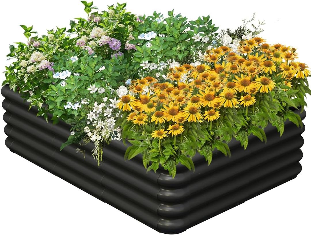 Raised Garden Bed Kit for Outdoor, PP Material Planter Boxes 4.3x3.0x1.0ft, Large Garden Box Flower Bed with Easy Assembly, Gardening Containers for Vegetables, Flowers, Herbs, Black (4.3  3.0  1 FT)