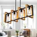 Kitchen Island Lighting Black Pendant Light Fixtures 4-Light Dining Room Lights Farmhouse Wood Chandelier Adjustable Hanging Pendant Lighting