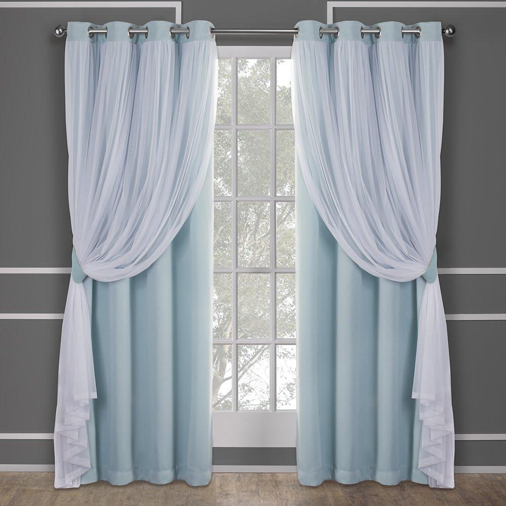 TOWN & COUNTRY LUXE Talia Double Layer Indoor Curtains, Sheer and Room Darkening Blackout, Grommet Top, Energy Efficient, 2-Pack Set, 52"x84", Aqua