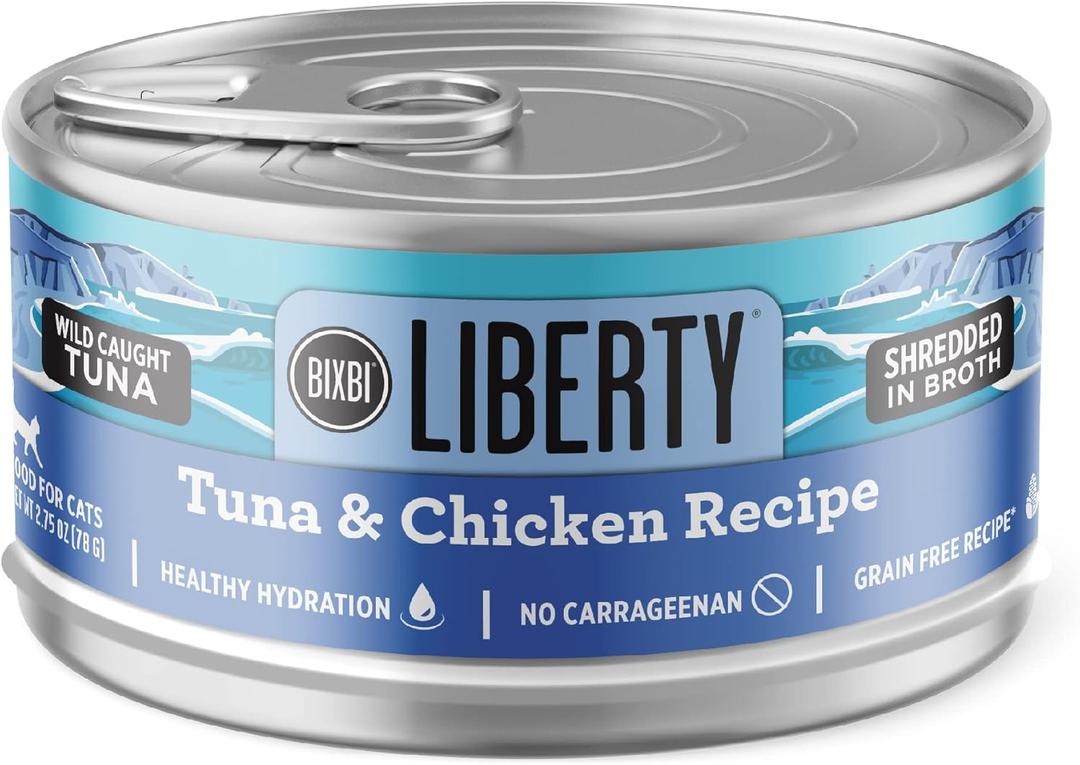 BIXBI Liberty Canned Wet Cat Food - Grain Free, Tuna and Chicken Recipe in Broth, 2.75 Ounce (Pack of 24) (EXP 01/03/26)