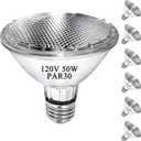 PAR30 Short Neck Halogen Flood Light Bulbs, 120V 50W PAR30 Light Bulb, Dimmable, High Output, E26 Medium Base, 2700K Warm Lighting, 3000 Hours for Recessed Light Bulb(6 Pack)
