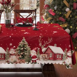 HOMOHEINI Christmas Tablecloth 60x84 Inch Rectangular, Christmas Trees Winter Snowman Washable Table Cover for Party Picnic Dinner Decor,Christmas Trees