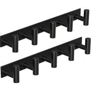 Coat Rack Wall Mounted with 5 Hooks,Heavy Duty Stainless Steel Wall Hooks for Towel Coat Bag, Hat Rack Coat Hanger Coat Hooks Towel Racks for Bathroom Entryway Kitchen Hotel (Black, 2 Packs)