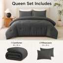 Queen Comforter Set, 3 Pieces Down Alternative Bedding, Dark Grey