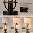 Reaketon Black Table Lamps for Living Room Set of 2, 22.3" Farmhouse Lamps for Nightstand, Industrial Table Lamps for Bedroom with USB Ports, Bulbs Included