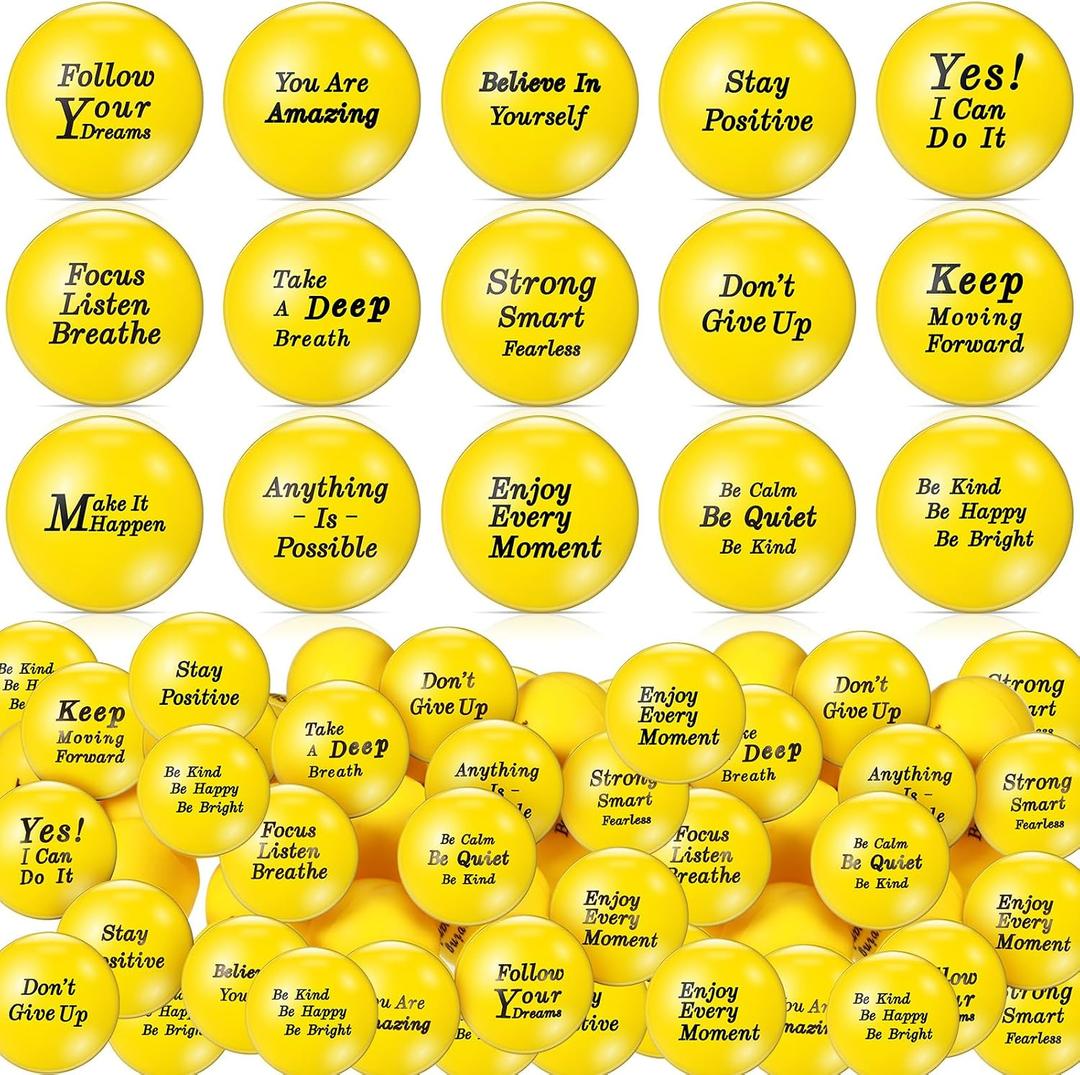 Poen 120 Pcs Motivational Stress Balls for Adults Bulk 1.57 Inch Stress Relief Balls Foam Squeeze Toys with Inspirational Quotes Anxiety Relief Fidget Toys for Office Employee Gifts
