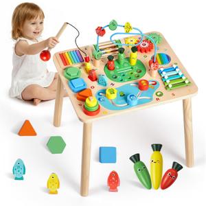 VEVOR Montessori Activity Table for Toddler 1-3 Years Old, 13 in 1 Wooden Learn Activity Desk, Baby Play Table for Boys & Girls Aged 6+ Months, Great Birthday, Christmas, Children's Day Present