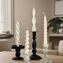 White Spiral Taper Candles Short Candle Sticks Unscented Smokeless Twisted Candlesticks for Christmas Table Decor Holiday Dinner Party-7.5inch-4pack