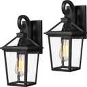 zeyu 2 Pack Outdoor Wall Sconces 14 Inch, Modern Farmhouse Outside Wall Mount Light for Front Door Courtyard, Die-Cast Aluminum with Seeded Glass in Black Finish, ZX58B-2PK BK