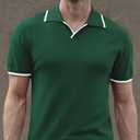 Men's Summer Knit Polo Short Sleeve V-Neck Collared Golf Shirt (Black, L)