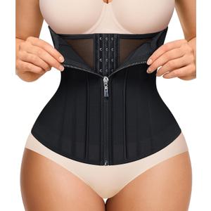 Nebility Waist Trainer for Women Zipper Corset Shapewear Tummy Control Mesh Waist Cincher Faja Body Shaper (Medium, Black)