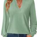 GKBK Womens Long Sleeve Shirts Fall Tops V Neck Business Dressy Casual Blouses with Smocked Cuffs (Green, L)