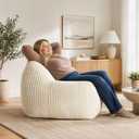 Large Comfy Plush Bean Bag Chair for Adults with Armrests and Back (Beige)