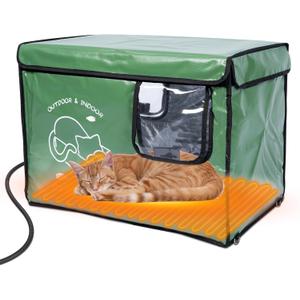 Heated Cat House Outdoor with Two Exits,Insulated and Waterproof, Outside Weatherproof Cat Shelter for Feral,Stray Cats in Winter (Army Green, L)