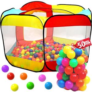 Kids Ball Pit Pop Up Large Tent for Toddlers - Indoor & Outdoor Gift Toys for Infants Girls & Boys, Baby Playpen with Zippered Storage Bag, 50 BallPit Balls Included