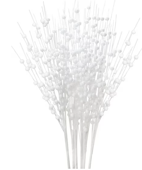 White Christmas Tree Picks and Sprays Ornaments 17'' 12'' Artificial Glitter Christmas Tree Topper Floral Berry Stems Branches Filled for Xmas Vase Filler Wreath DIY Crafts