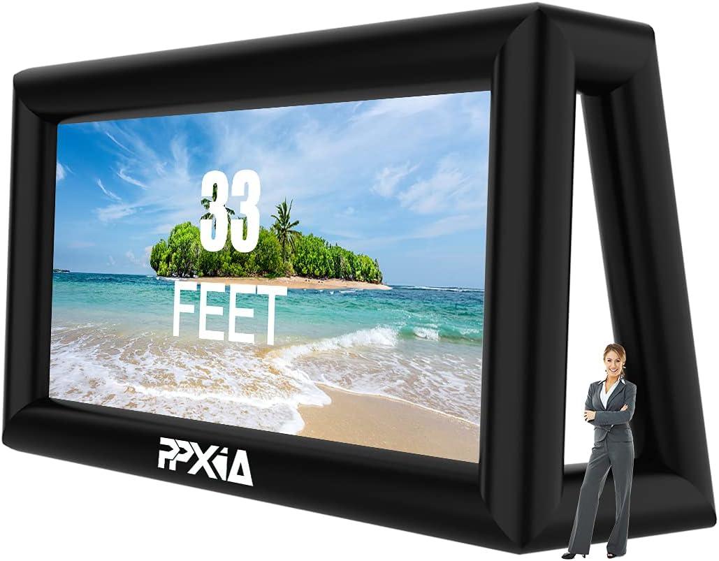 Blow Up Projector Screen Outdoor 33ft Supports Front and Rear Projection, Extra Large Inflatable Projector Screen with Air Blower for Outside Movie Nights Home Theater Backyards Pool Party Fun