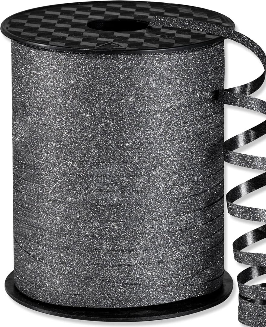 PartyWoo Smoky Black Curling Ribbon, 500 Yard Glitter Ribbon for Balloons, Crafts, Weddings, Floristry (1 Roll)