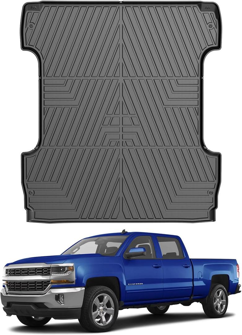 Mixsuper Liner Truck Bed Mat for 2014-2018 Chevrolet Silverado 1500/ GMC Sierra 1500, Only for 5.7ft Bed, All Weather Truck Rugged Bed Liner TPE Durable Odorless Black