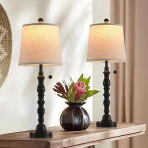 Terpsichore Lamps for Living Room Modern Farmhouse Table Lamp Bedside Reading Lamps Set of 2 Night Stands Bedroom Night Lamp,with Fabric Lamp Shade (Black, High 26.25 Inch)