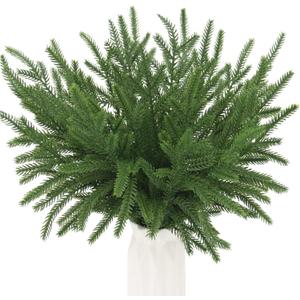 30 Pcs Norfolk Pine Picks Real Touch Norfolk Stems 14.7 Inch Artificial Pine Branches Faux Evergreen Stems Fake Foliage Christmas Greenery for Wreath Garland Filler Vase Arrangements Xmas DIY Crafts