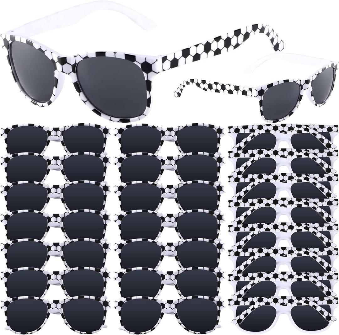 CHUNNIN 16 Pack Soccer Sunglasses White Black Frame Sunglasses Bulk for Kids Soccer Party Favors Sports Plastic Glasses for Team Gifts Birthday Goodie Bags Stuffers Sports Theme Party Supplies Favors