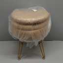 Storage Ottoman Vanity Stool Chair with Folding Back Teddy Velvet Makeup Chair Multifunctional Upholstered Footstool,4 Metal Legs with Anti-Slip Feet for Bedroom Living Room Entryway (Beige)