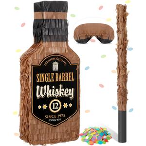 Sratte Brown Whiskey Bottle Piata with Stick 16 x 6.3 x 3 Inch Piata Decorations for Whiskey Birthday Party Adults Party Valentines Wedding Birthday Funny Anniversary Supplies