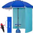 HOMEDEMO 8FT Large Beach Umbrella with Weight Bag & Sand Anchor, Outdoor Umbrellas with Adjustable Aluminum Pole and Table, Heavy Duty Windproof & UPF 50+