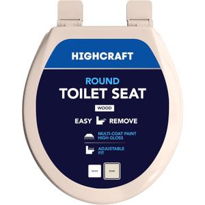 HIGHCRAFT Premium Round Toilet Seat with Adjustable Hinges & Quick Removal Mechanism - Molded Wood Toilet Seat - Fits Standard Round Toilets - Round Seat in Bone/Beige