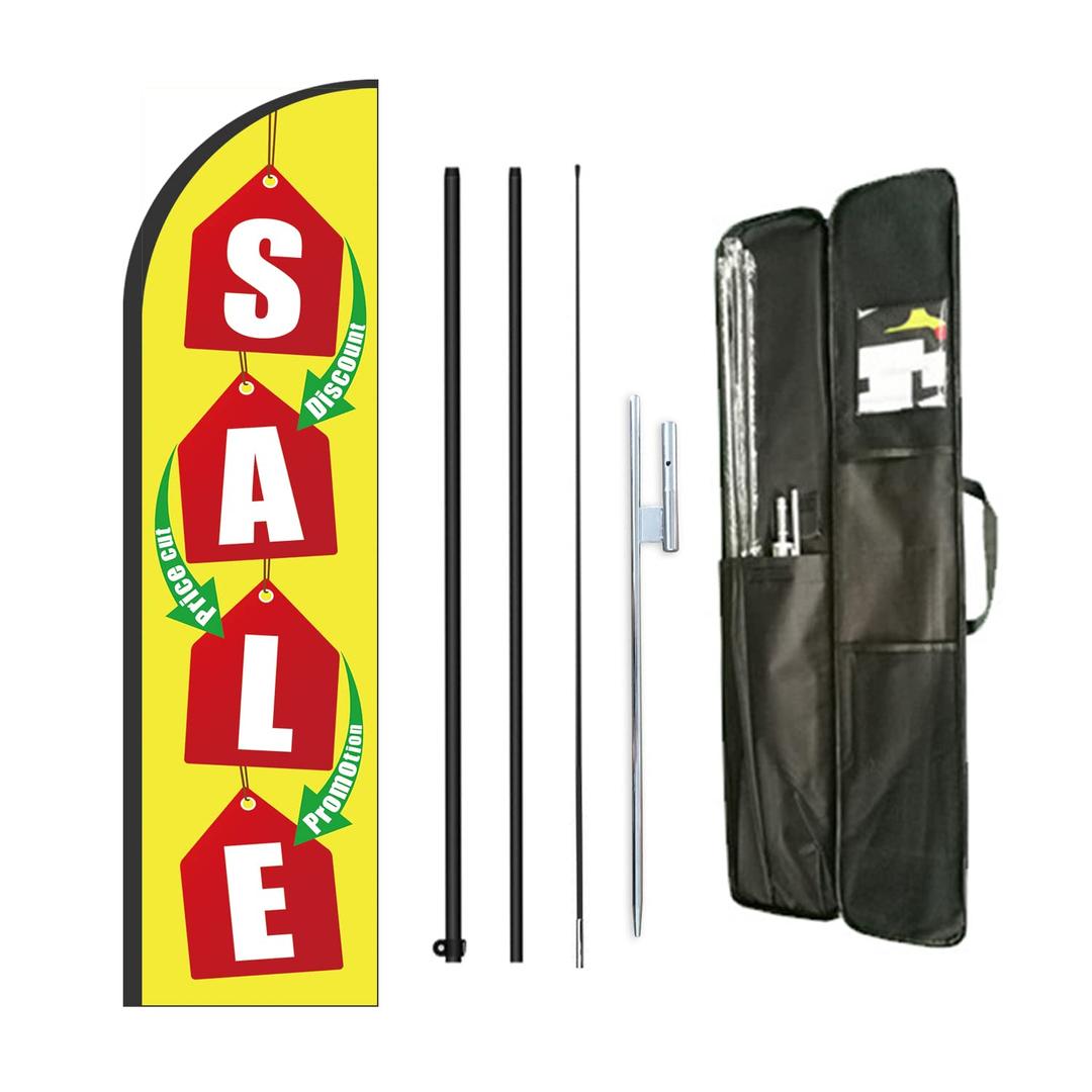 Sale Feather Flag Pole Kit for Stores,Business Advertising For Sale Signs Include 8 Feet Banner Flags and 12 Feet Flagpole Kit,Heavy Duty Ground Stake and Portable Travel Bag