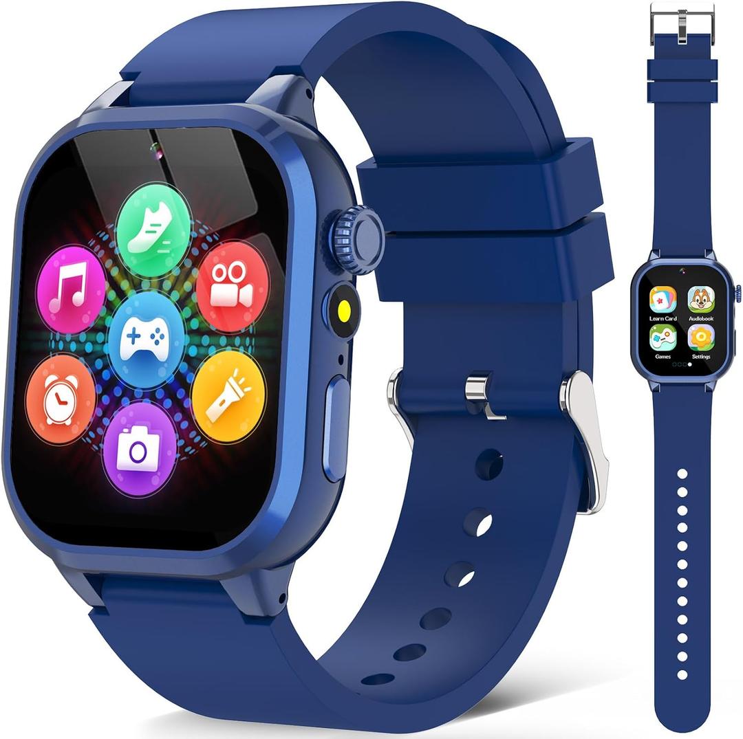 Kids Smart Watches for Girls Boys Toys Ages 4-12 with 30+ Games Video Recorder Music Alarm Clock Learning Card HD Touchscreen 4 5 6 7 8 Year Olds Birthday Gift (Blue)