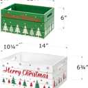 Red Co. Set of 2 White and Green Decorative Nesting Wooden Merry Christmas Storage Crate Organizers with Red Lettering