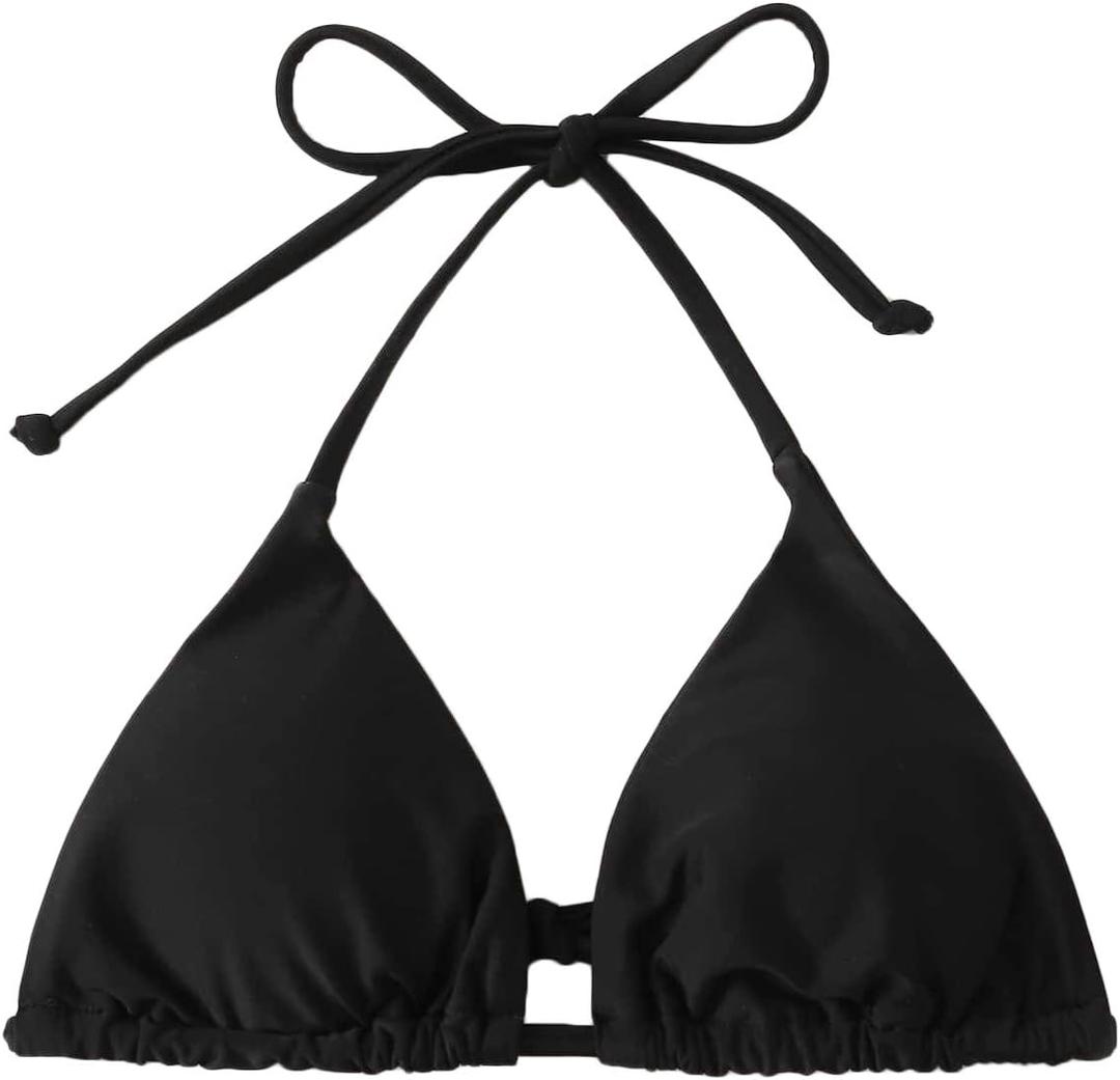 MakeMeChic Women's Plus Size Tie Back Triangle Bikini Top Swimwear Black 4XL
