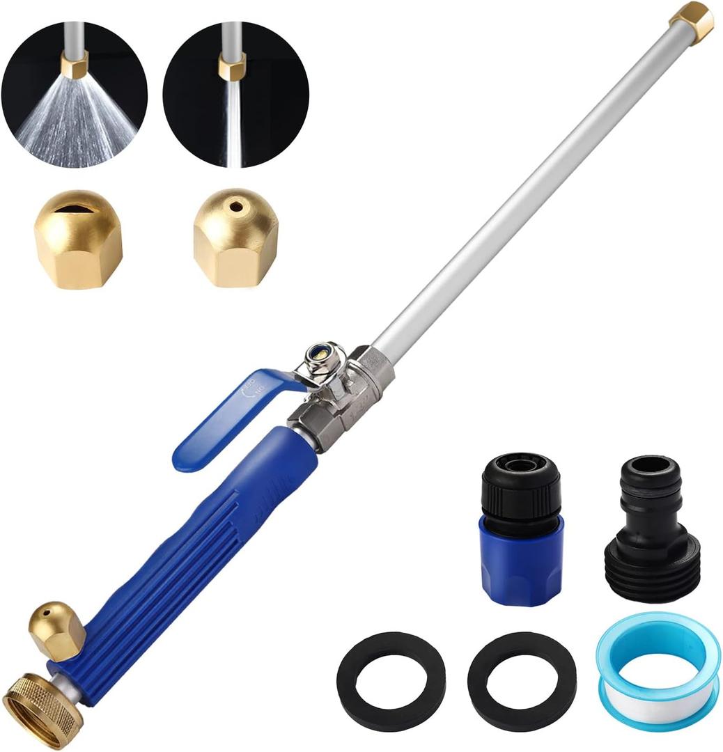Upgraded Jet Nozzle for Garden Hose Power Washer Wand Hydro Jet High Pressure Washer Tools with 2 Different Nozzles and Hose Quick Connectors (Blue Silver)