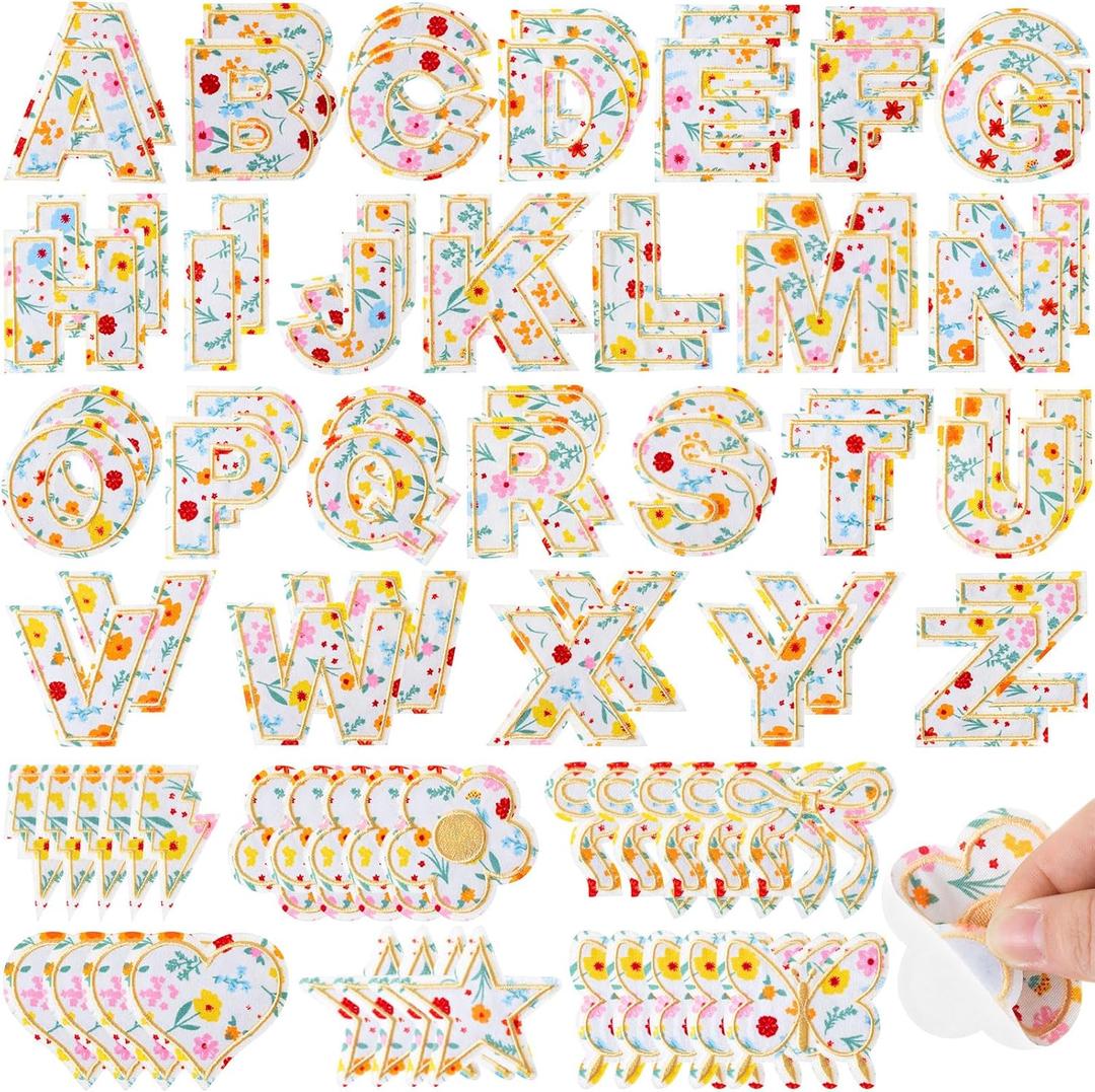 Hanaive 80 Pcs Chenille Letter Patches Self Adhesive Iron on Patch 3D Cute Embroidered Rainbow Smile Face Heart Applique Sewing Badges Patch for Fabric Clothing Jacket DIY(Yellow,Letter)