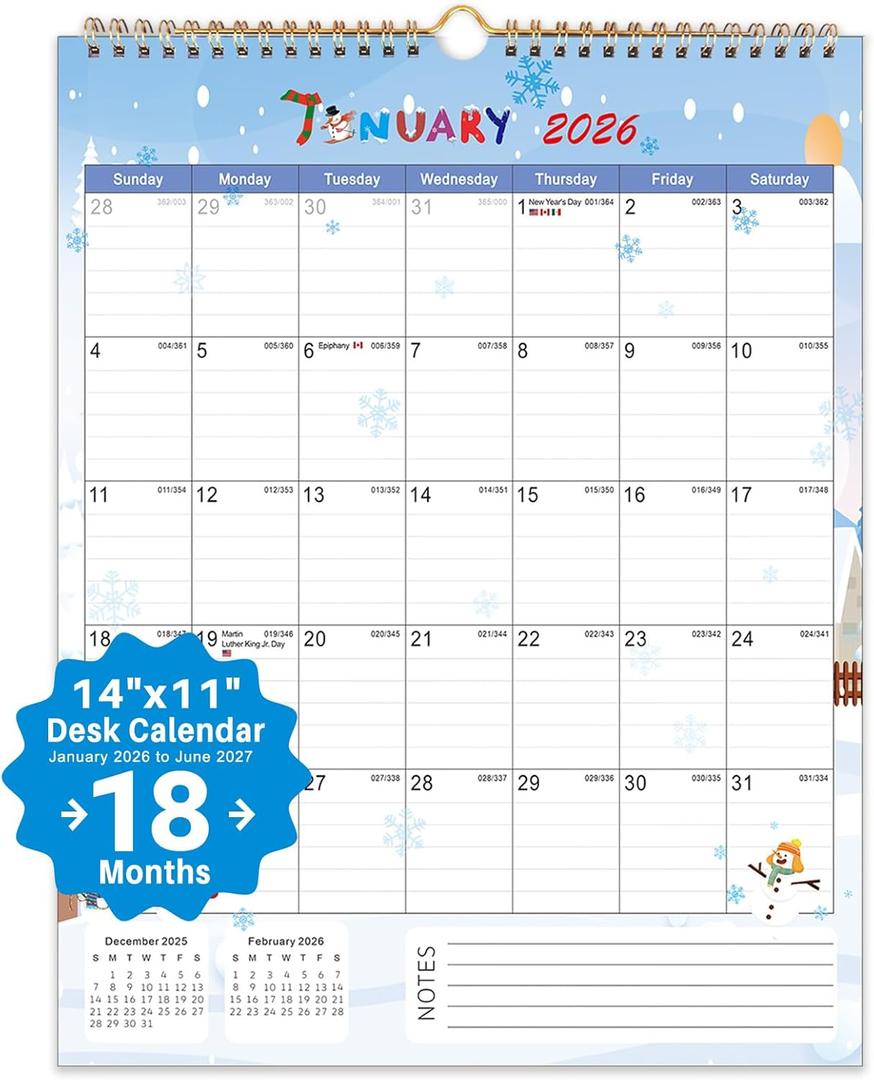 2026 Wall Calendar  18-Month Planner from January 2026 to June 2027, Stylish Monthly Planner for Home & Office Use (11"W x 14"H)