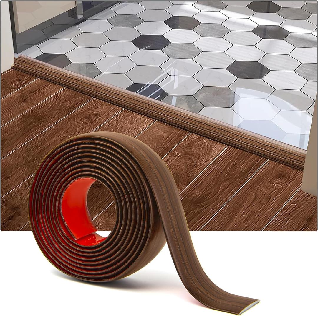 Art3d 4 FT Self Adhesive Vinyl Floor Transition Strip, Laminate Floor Strip Floor Flat Divider Strip for Joining Floor Gaps,Carpet Threshold Transition,Floor Tiles (1.57in, Cherry)
