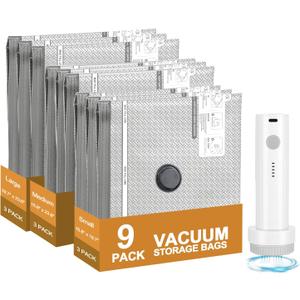 Vacuum Seal Bags for Clothing Travel, with Electric Pump 9-Pack | Save 80% luggage space. Tear-resistant PA+PE. Smart travel essentials replacing compression packing cubes, 23.6"L x 15.8"W x 0.2"H
