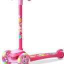 3 Wheel Scooter for Kids, Smooth Light Up LED Front Wheels, Wide Anti Slip Deck, Rear Foot Brake, Easy Lean to Steer Maneuvering, Indoor & Outdoor Ride On Toys for Ages 2 Up, Flower Theme Color