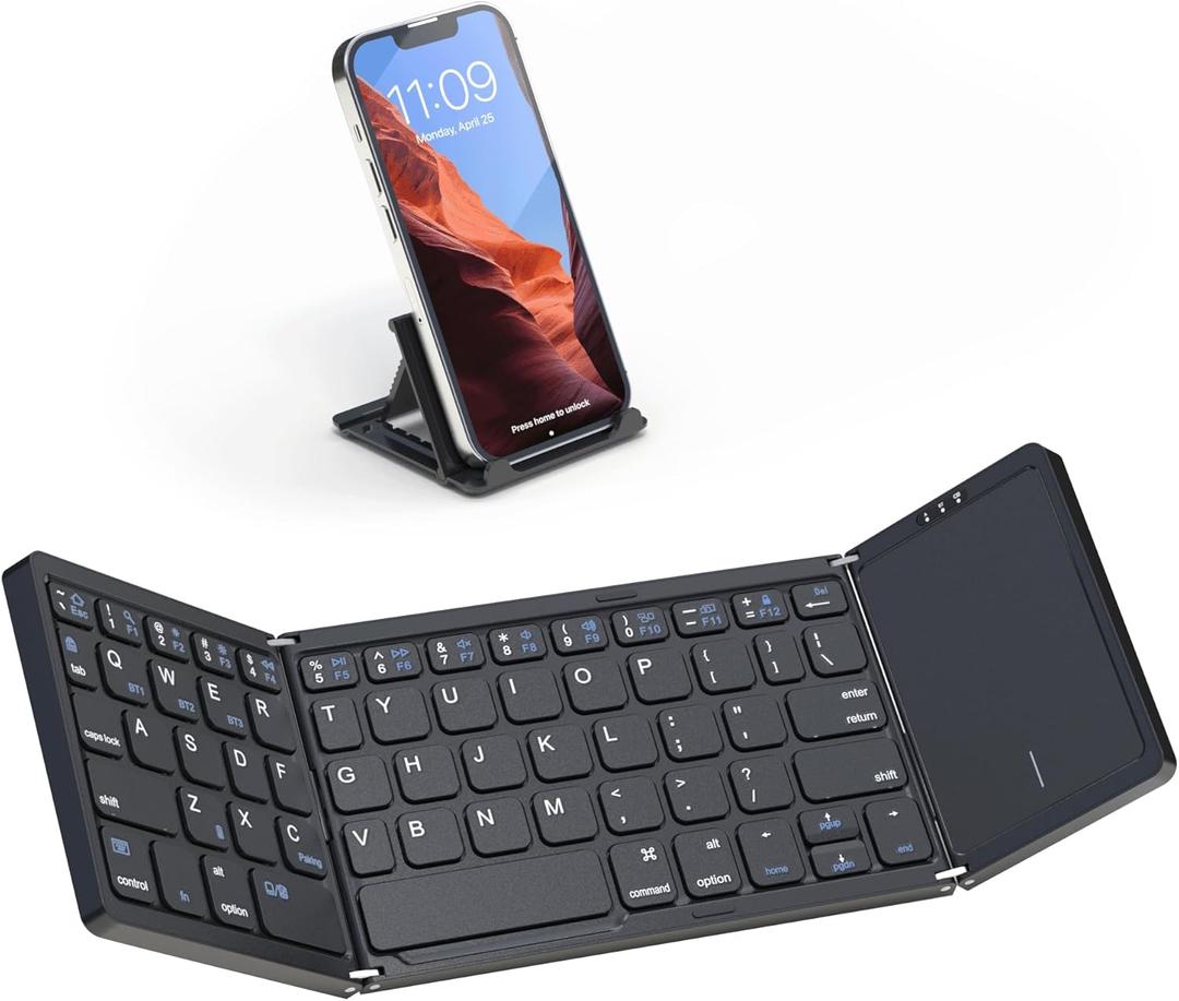 Artciety Foldable Bluetooth Keyboard, Folding Portable Wireless Keyboard with touchpad,Travel Pocket Keyboard for iOS Android Windows Mac Smartphone Tablet & Laptop, Sync Up to 3 Devices, Black