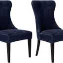 Wingback Chair Covers, Velvet Stretch Tufted Wingback Chair Cover Slipcover, Reusable Protector Arm Dining Chairfor Dining Room Banquet Home Decor, Machine Washable (Navy, Set of 2)