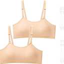 SALIA GIRL Training Bra for Girls 10-16 with Fixed Padding, Girls Bras for Teens Cami Bra with Replaceable Clear Straps (2p-nude)