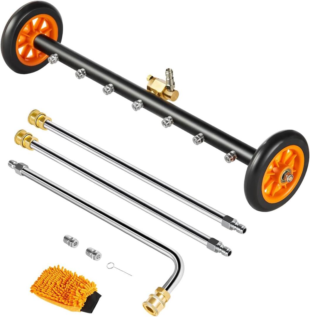 VEVOR 24" Pressure Washer Undercarriage Cleaner, Stainless Steel Surface Cleaner for Pressure Washer, 4000 Max PSI, Angle Adjustment Gear, 7 Spray Nozzles, 2 Extended Wands for Driveway, Patio, Deck