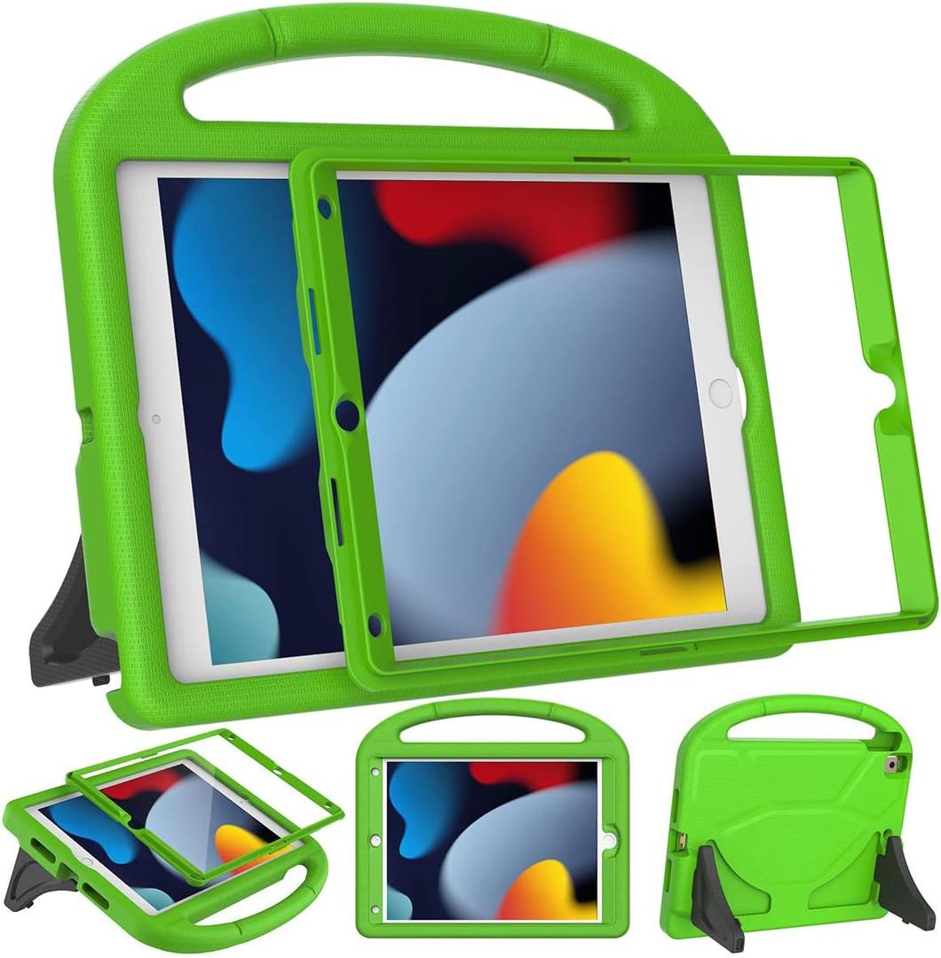SUPLIK Kids Case for iPad 9th/8th/7th Generation - 10.2 inch 2021/2020/2019 Case with Built-in Screen Protector, Durable Shockproof Handle Stand Kids Cover for Apple iPad 7/8/9 Gen, Green