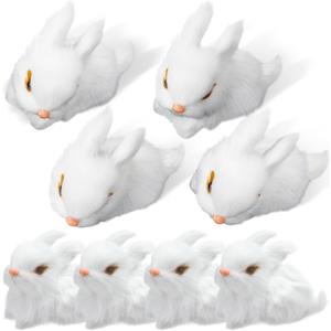 Blueweenly 8 Pack Easter Plush Bunny Set Mini Realistic Cute Rabbits Lifelike Animal Decorations Furry Rabbit Figurine for Easter Home Decor Birthday Gift (White)