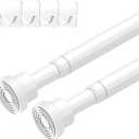2pcs Spring Tension Rods 33 to 45 inch Adjustable Small Tension Curtain Rod No Drilling Expandable Tension Rod White Spring Loaded Curtain Rods for Windows, Doorway, Closet