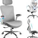 Ergalithic Ergonomic Office Chair-Computer X-Shaped Chair Mesh PU Leather with Adjustable Lumbar Support-Executive Desk Chair High Back with Headrest Flip-Up Arms for Long Hours (White-Grey)